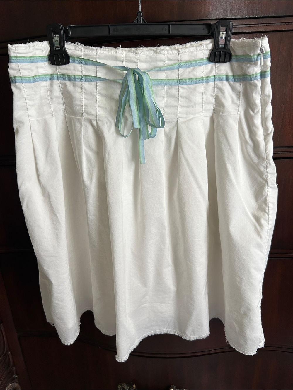 White Cotton A-Line Skirt with Pastel Stripe Tie